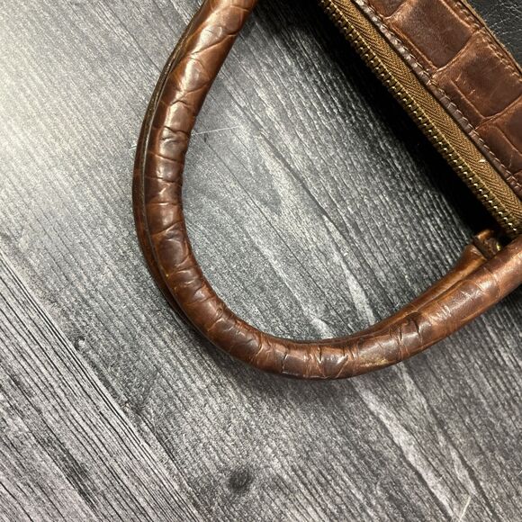 BRAHMIN HANDBAG BLACK  PURSE WITH  BROWN  CROCODILE ALLIGATOR AND GOLD  ACCENTS - Picture 10 of 13